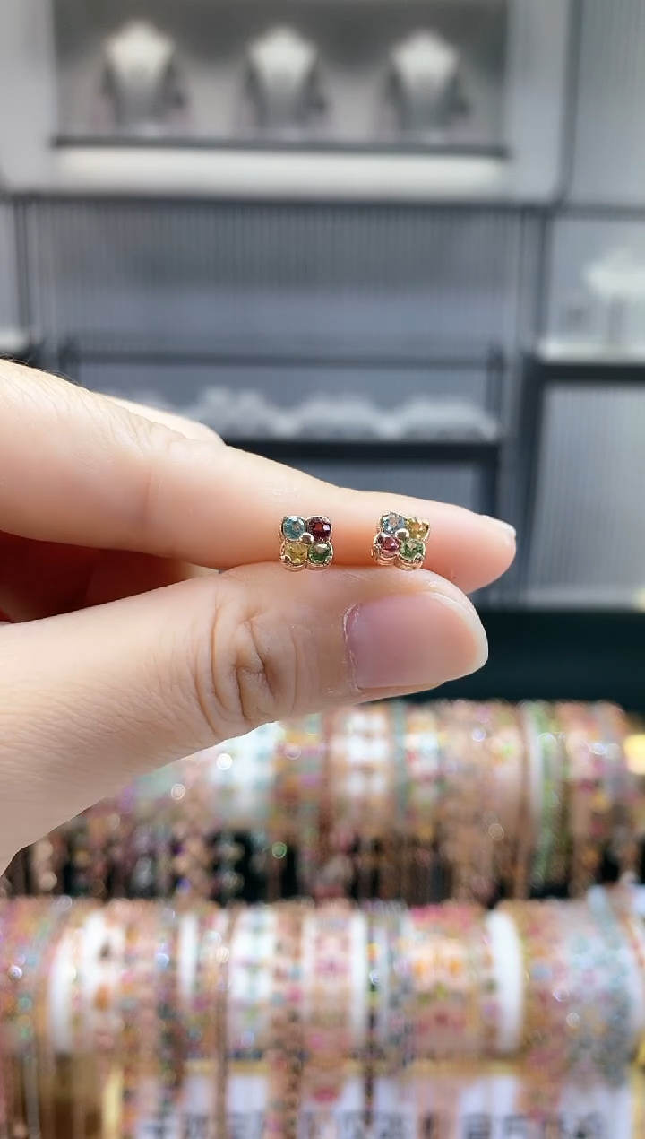 银S925镶嵌耳钉碧玺6666666666