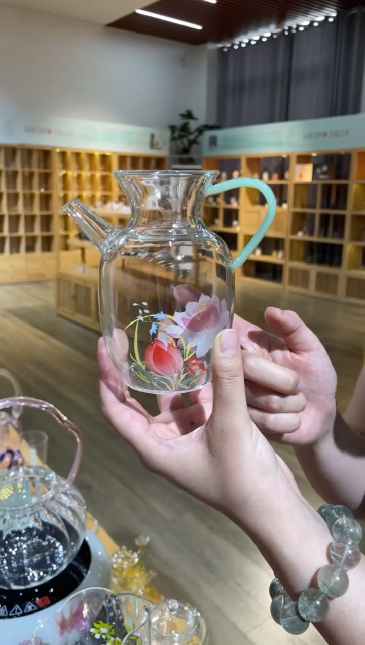 玻璃手工艺品遇器小执壶绿玉把手