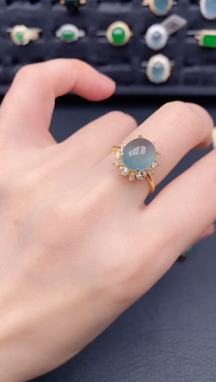 银S925镶嵌戒指翡翠天然a货翡翠538