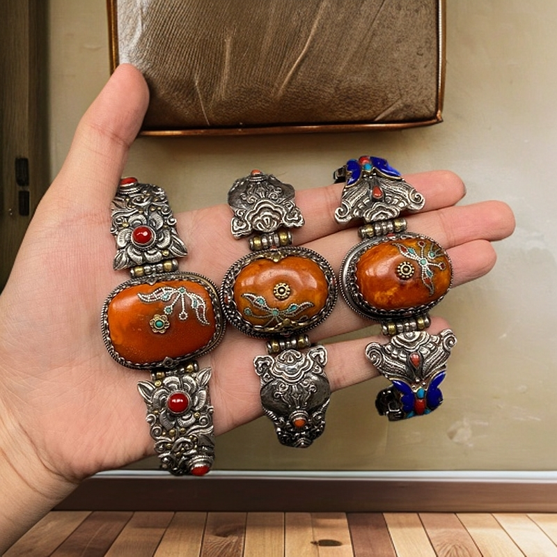 925银手镯 国外回流925银复古錾刻手镯东南亚银饰新年礼物