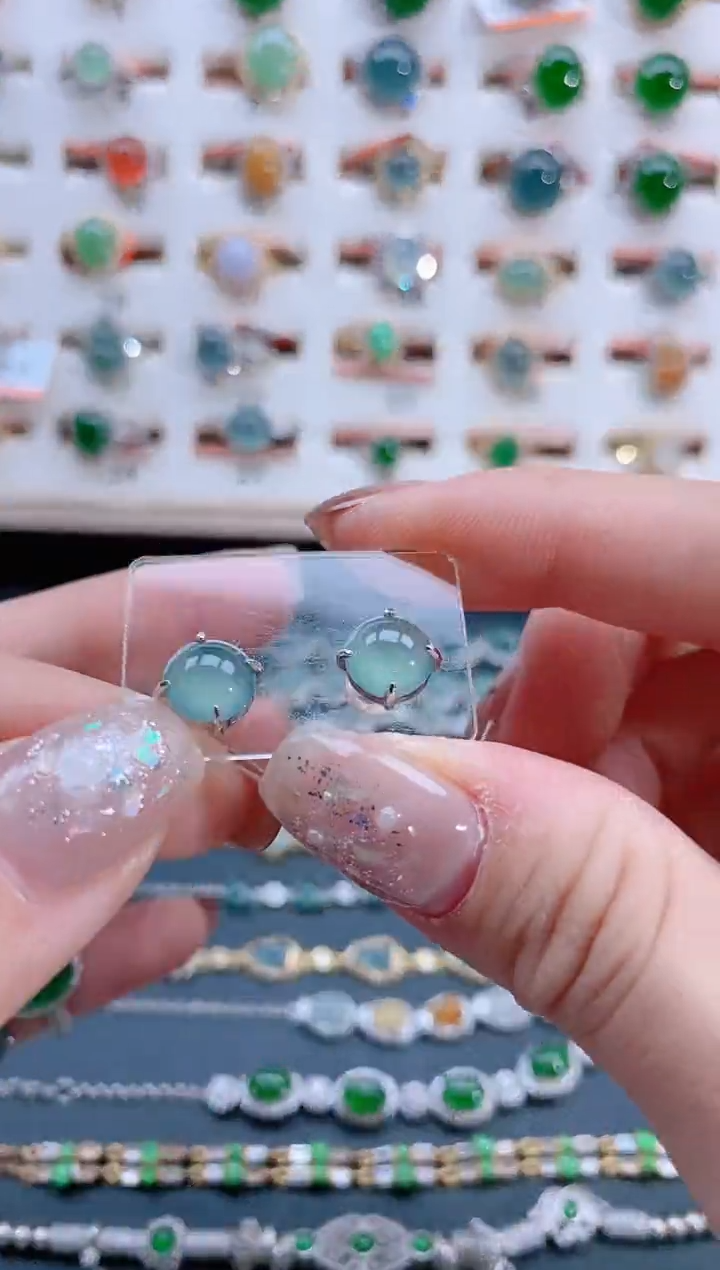 银S925镶嵌翡翠耳饰天然翡翠