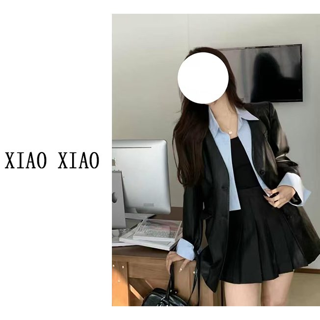 【XIAOXIAO】大码女装复古假两件皮衣外套女新款流行休闲西装XX090