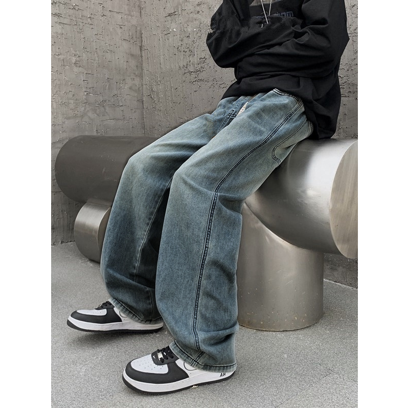 A001青少年男孩软牛仔裤初中生水洗子高中生弹力复古加长大码秋冬