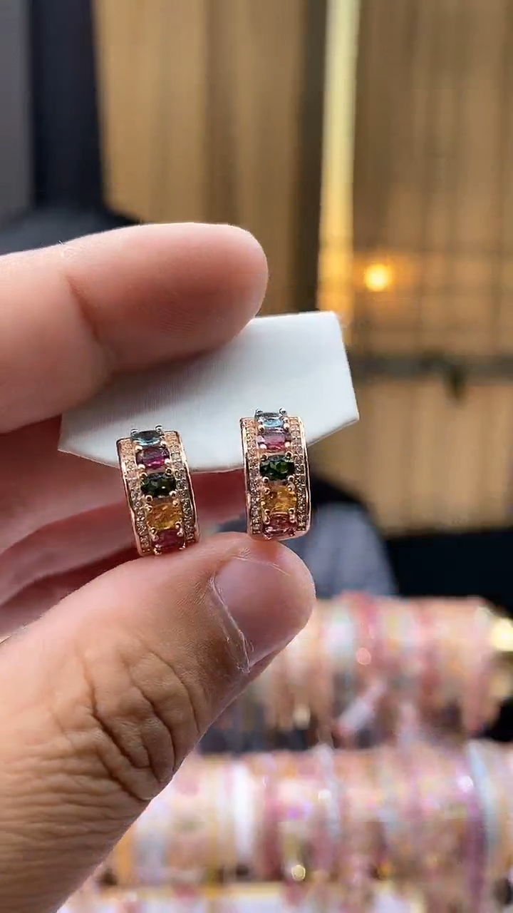 【闪购商品】碧玺耳扣银S925镶嵌3543543543