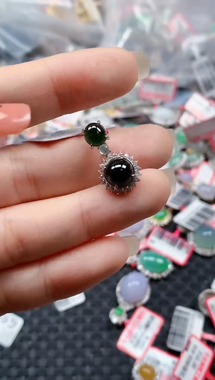 银S925镶嵌戒指翡翠天然A货缅甸翡翠