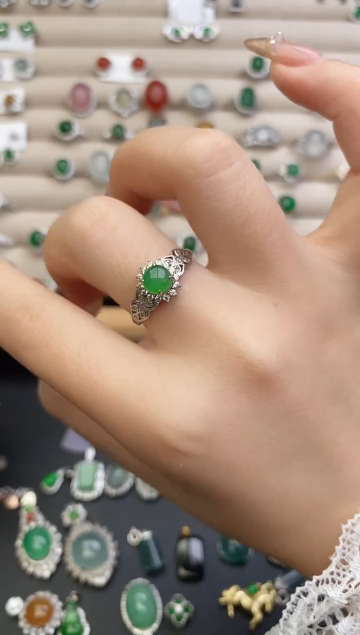 银S925镶嵌戒指翡翠0
