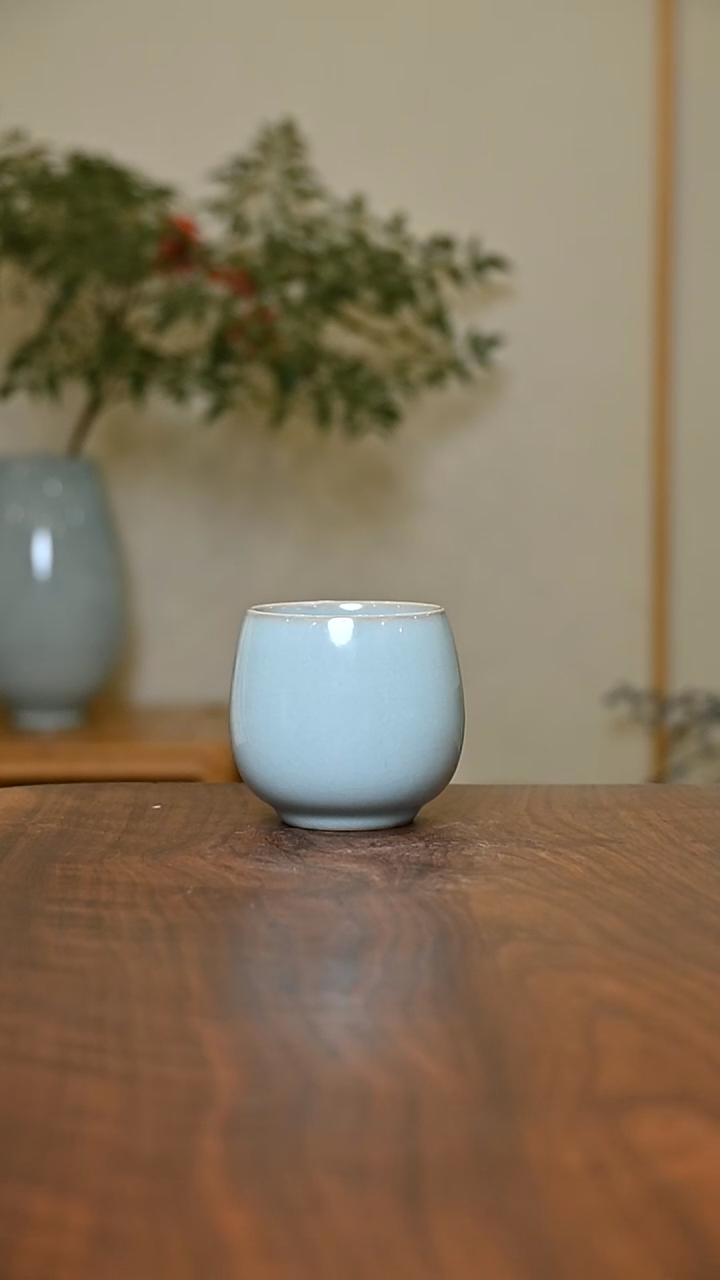 暖心杯 天青 微瑕 无款