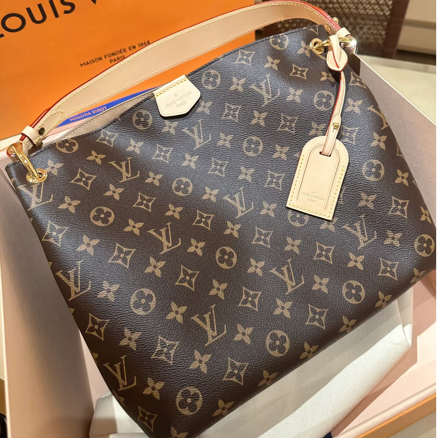 全新未使用 LouisVuitton/路易威登 蔚蓝/老花graceful购物袋