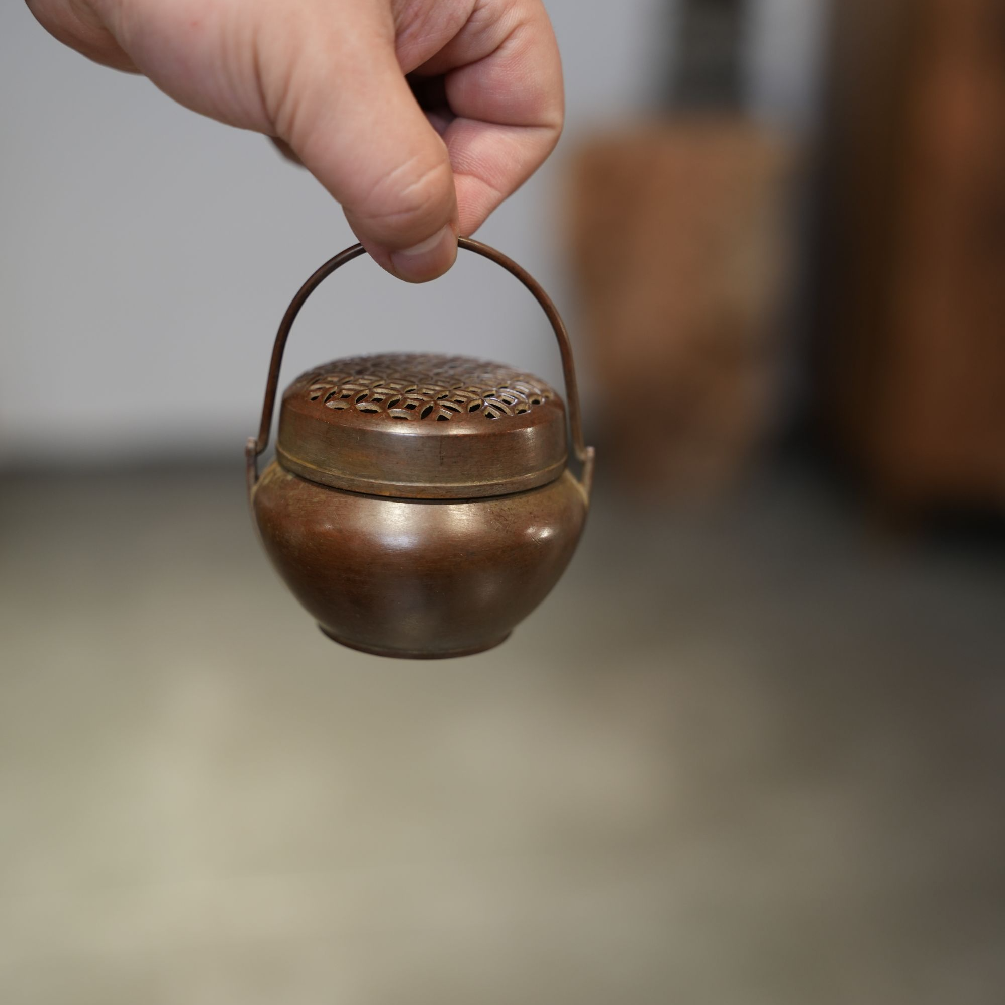 宽窄.纯铜手提香薰炉苏工铜盘香炉茶道零配