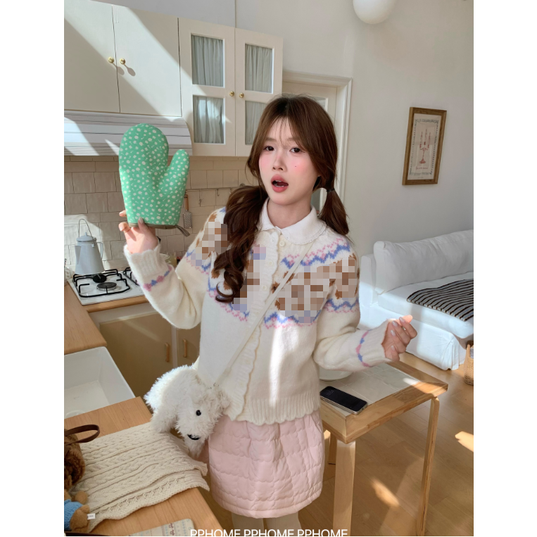 奶萌小熊 重工超厚实韩代费尔岛毛衣开衫秋冬针织衫女