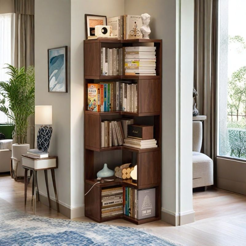 胡桃木色转角置物架 书房多层书籍收纳柜