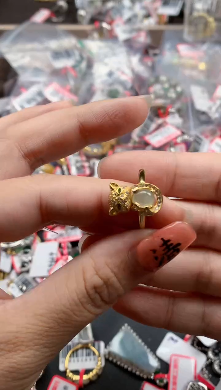 银S925镶嵌戒指翡翠天然A货缅甸翡翠