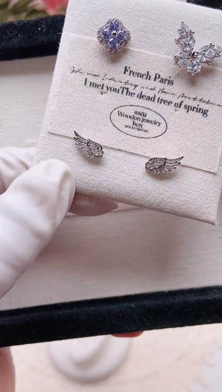 钛钢合金合成立方氧化锆天使翅膀一对