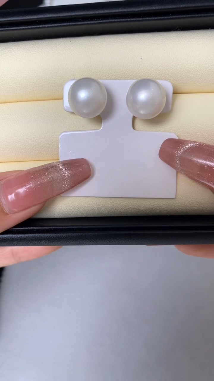 【闪购商品】海水珍珠耳饰18K金镶嵌澳白珍珠耳钉11-12mm