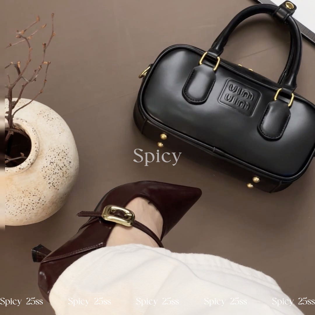【Spicy】miu系女主|尖头一字式扣带法式纯色高档单鞋女士浅口