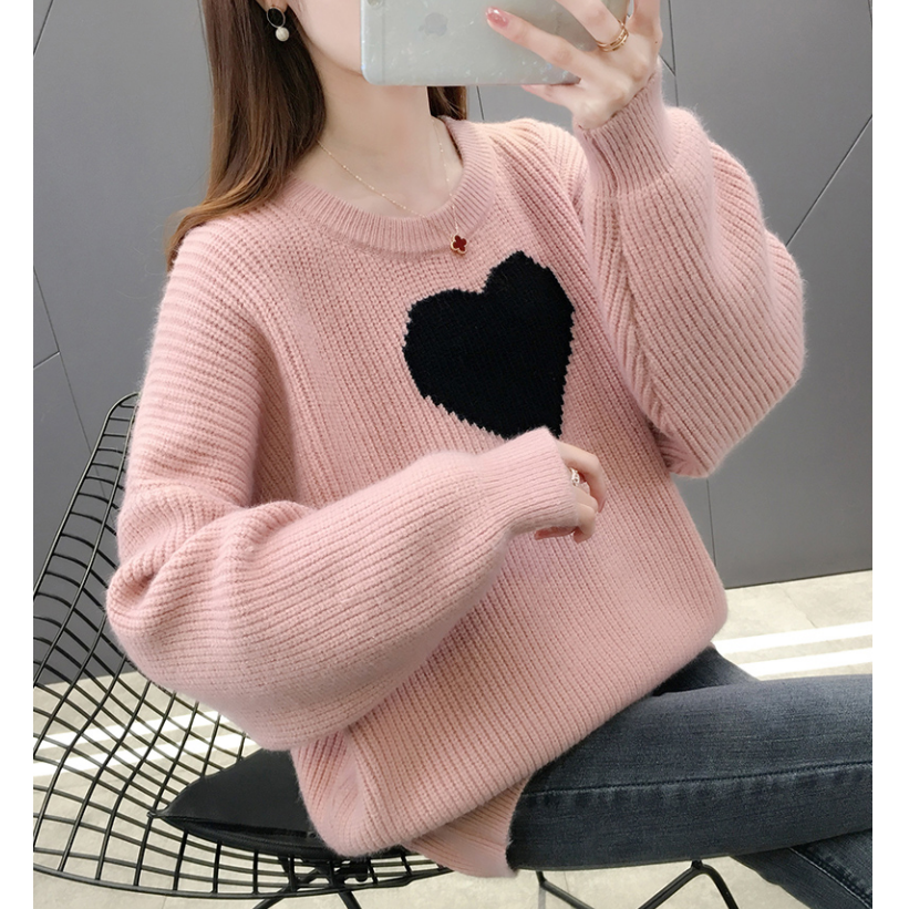 2228【爱心提花加厚毛衣】秋冬新款女士气质针织上衣