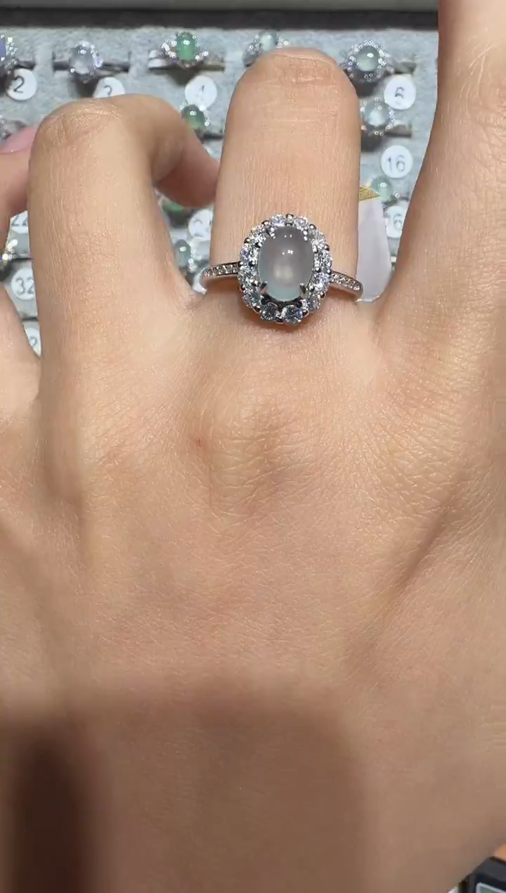 银S925镶嵌戒指翡翠925银镶翡翠戒指镶嵌183