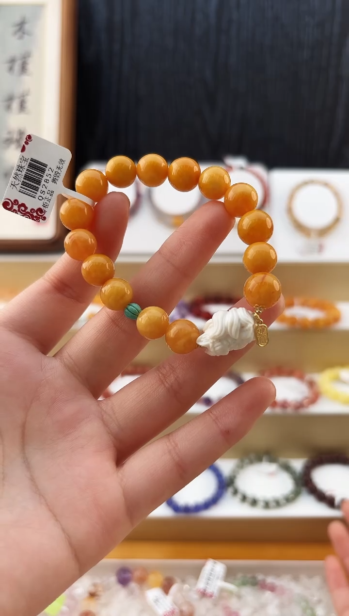 手串蜜蜡18K金镶嵌QS2852 18K金猛犸蜜蜡手串多样性发一
