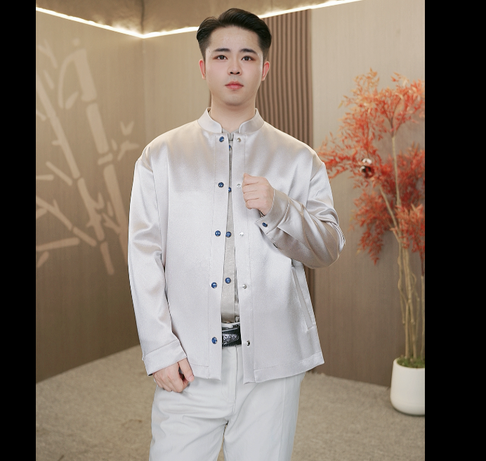 顶奢重磅真丝桑蚕丝新中式国风男女同款春秋季外套