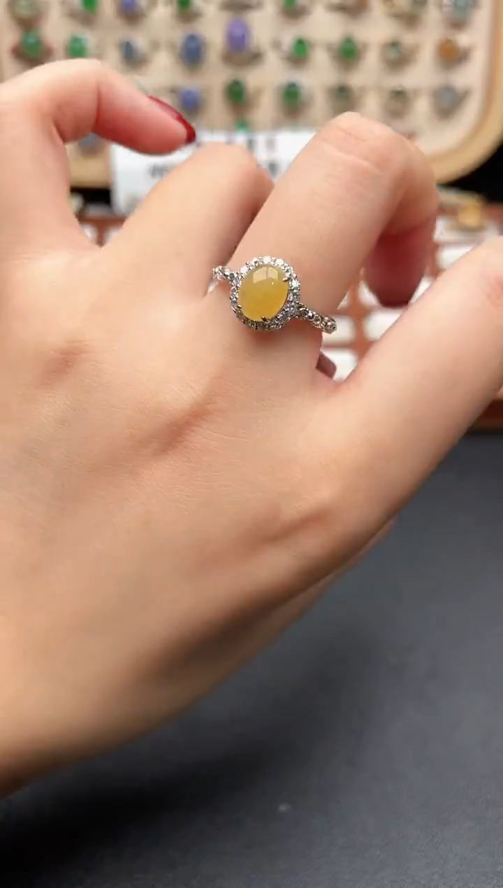 银S925镶嵌戒指翡翠一物一证一礼盒