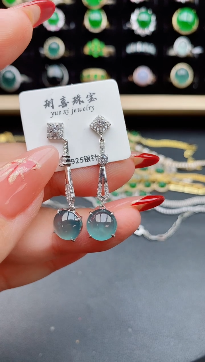 【闪购商品】翡翠耳饰银S925镶嵌508505