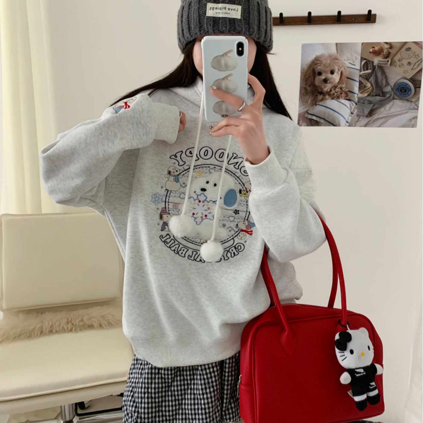 3793（冬款）可爱小狗连帽卫衣加绒宽松韩版女装 加绒