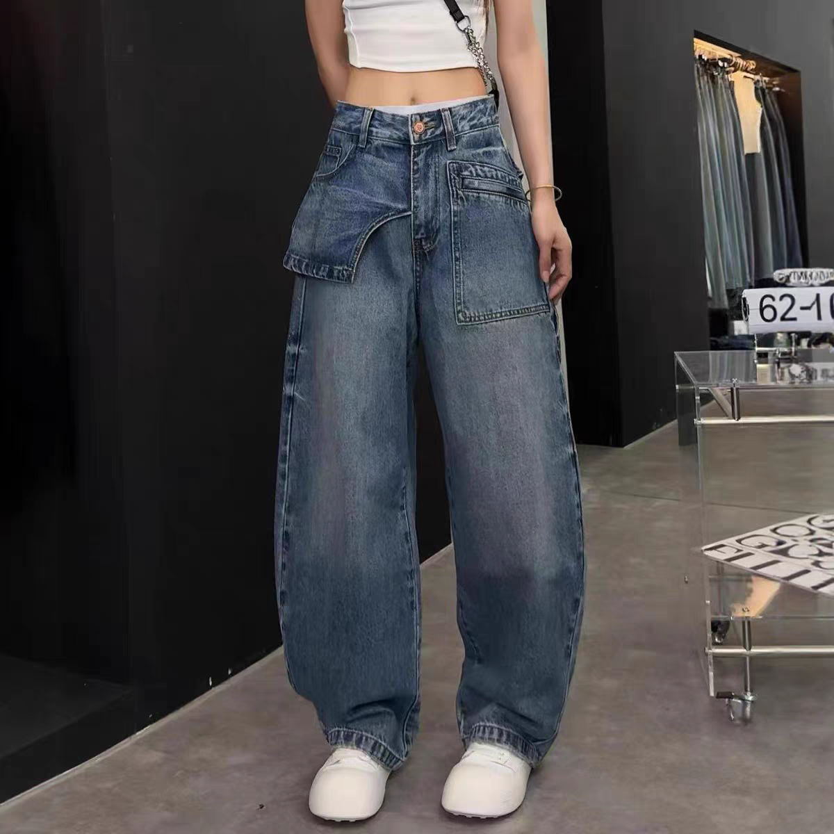 98138#女士新款牛仔裤蓝色百搭宽松水洗显瘦秋季长裤