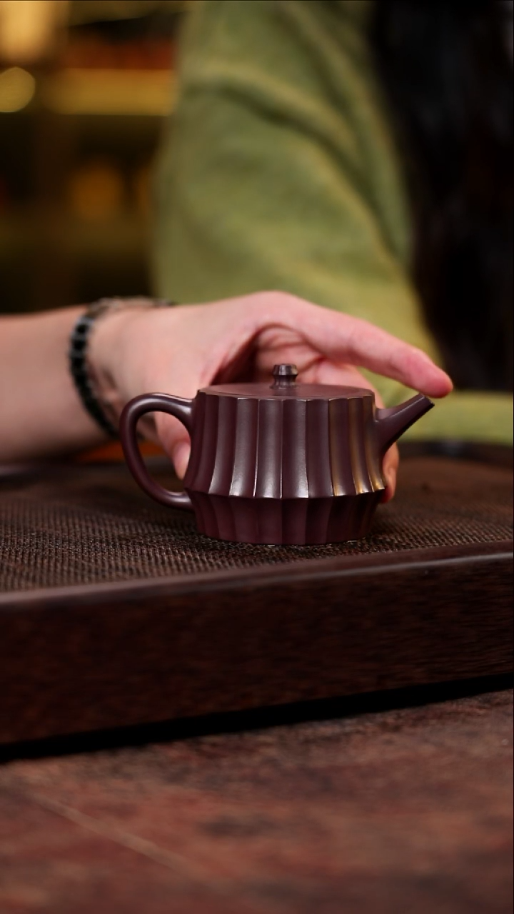 筋纹柱础 紫泥大红袍 160cc