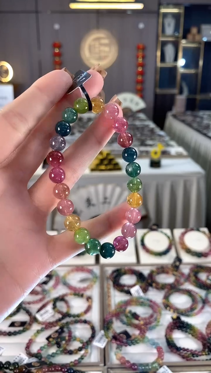 未镶嵌老矿碧玺色标彩虹单圈手串8mm+碧玺dan多样性发一条