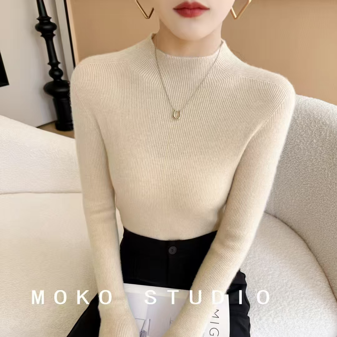 加厚款~能机洗！一件过冬 一线成衣羊毛半高领长袖打底衫时尚百搭