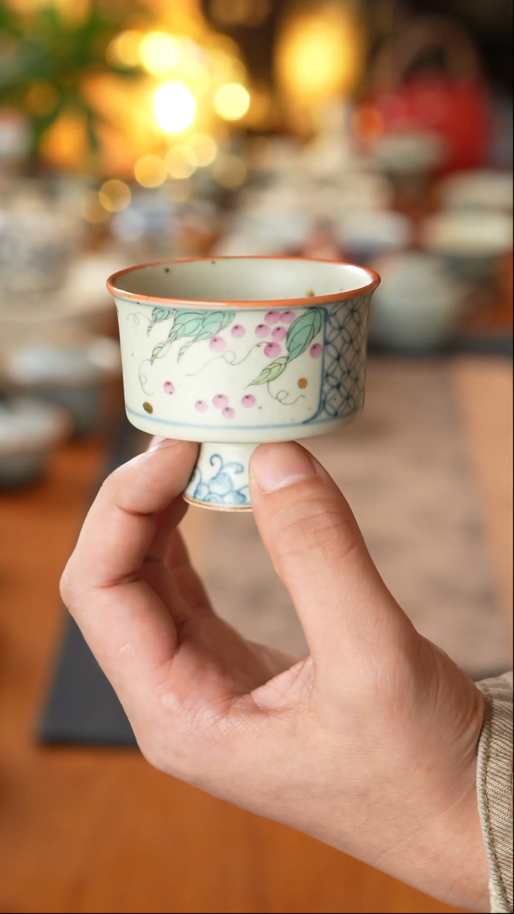 【闪购商品】素谷青花加樱桃小高足主人杯