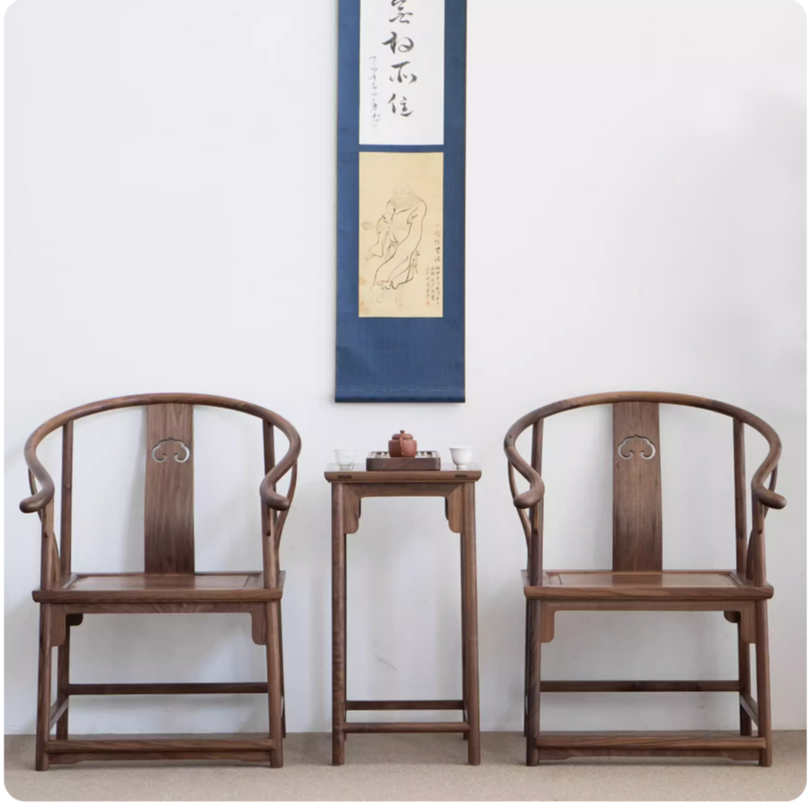 老榆木禅意椅子新中式茶几茶椅圈椅太师椅官帽椅围椅单人禅意家用