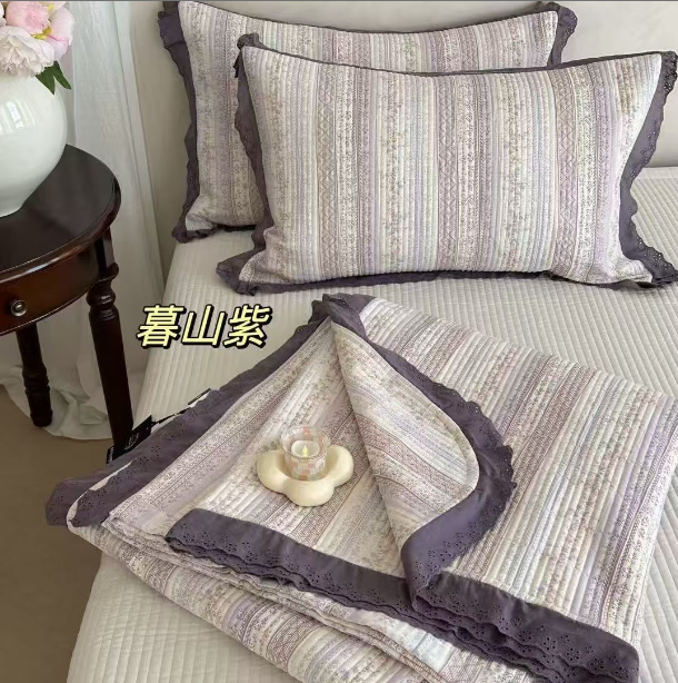 暮山紫床盖枕套皱皱纱夹棉榻榻米床单水洗棉四季通用床盖大尺寸