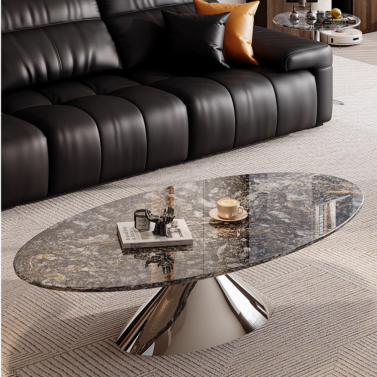 【飞碟茶几】家用天然奢石意式极简轻奢现代简约百搭椭圆形客厅