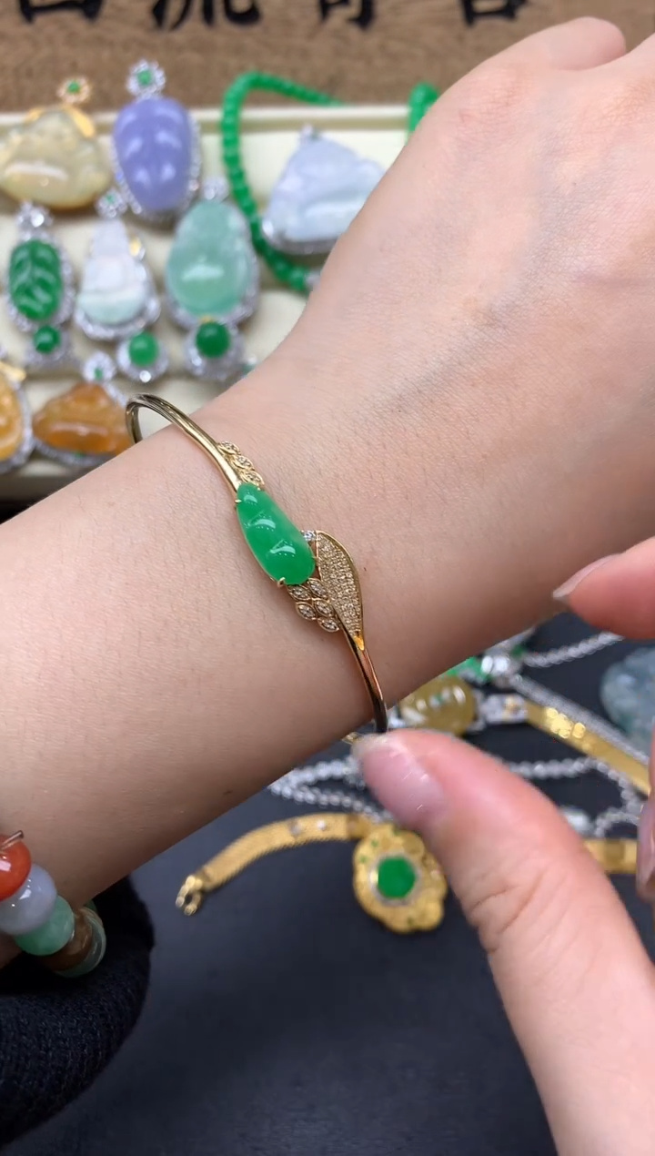 【闪购商品】翡翠手镯18K金镶嵌345-中国好珍宝