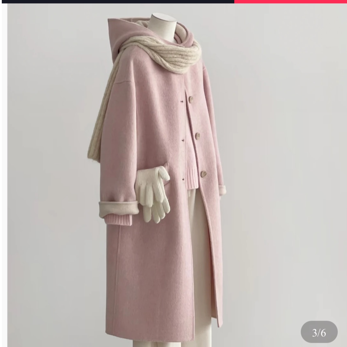 3001-3040洋气秋冬外套气质时尚毛呢大码粉色羊毛大衣女街头风
