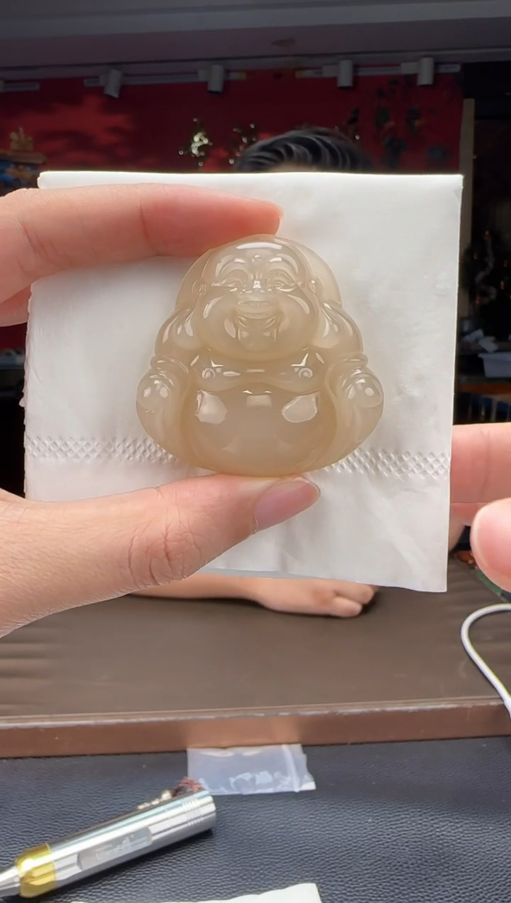 和田玉未镶嵌颈饰藕粉猫佛公