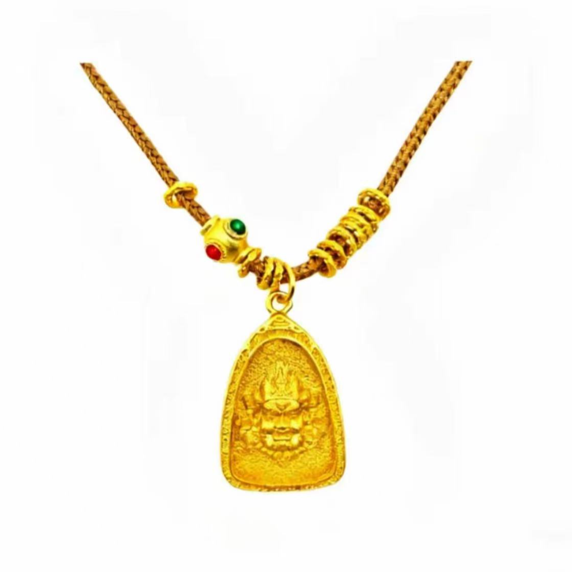 铜合金布艺吊坠 新中式立体黄财神三角牌吊坠