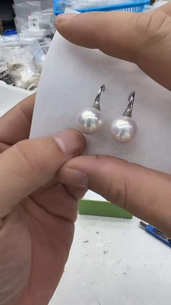 银S925镶嵌耳饰淡水珍珠12-13mm 高跟鞋