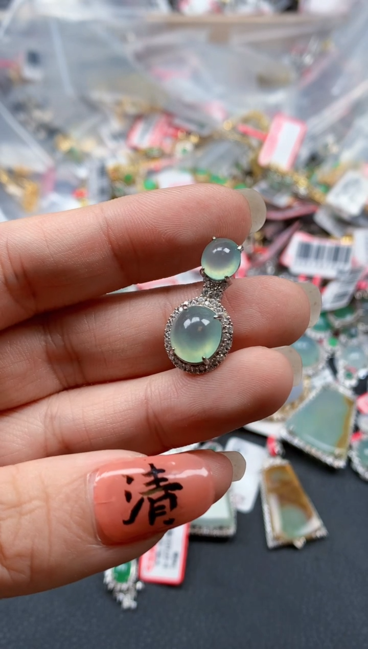 银S925镶嵌戒指翡翠天然A货缅甸翡翠