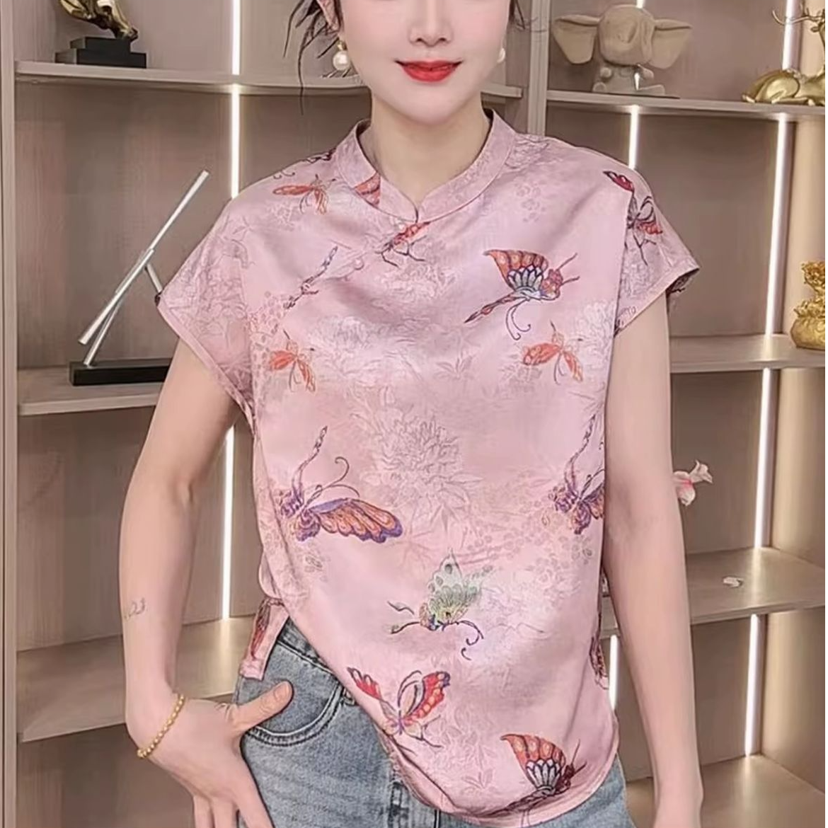 【粉蝶】上衣时尚夏季复古唐装中国风女装显瘦气质洋气百搭新中式