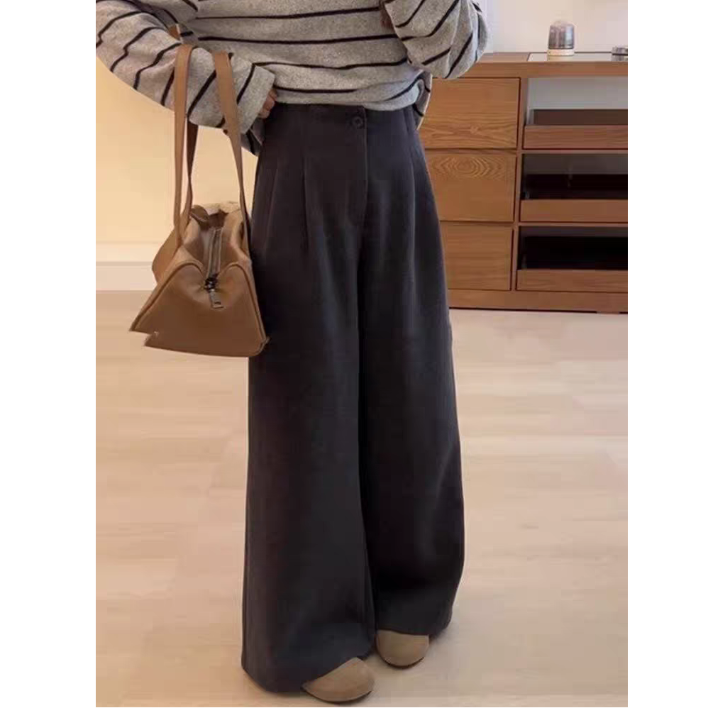 （现货➕运费险）慵懒高级感灰色毛呢裤子女款高腰直筒裤阔腿裤