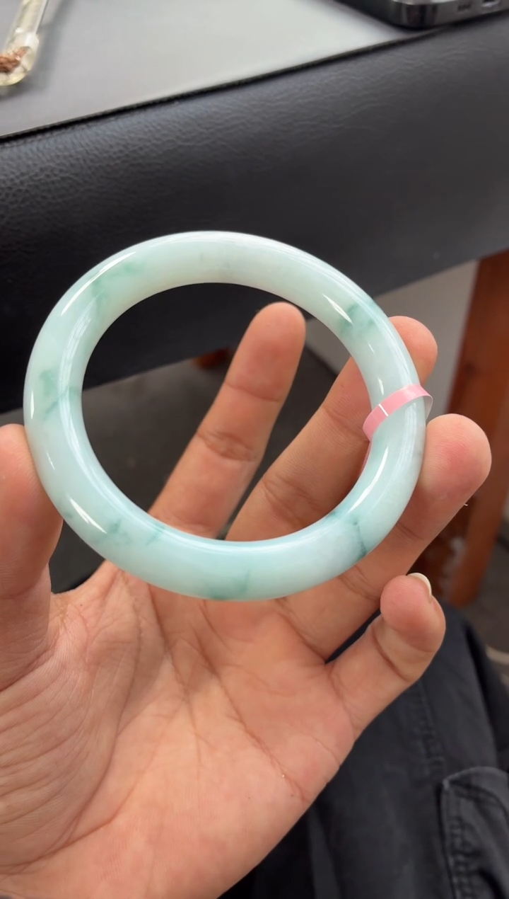 未镶嵌手镯翡翠蓝晴底飘蓝绿花 8号 圆条55-56圈口