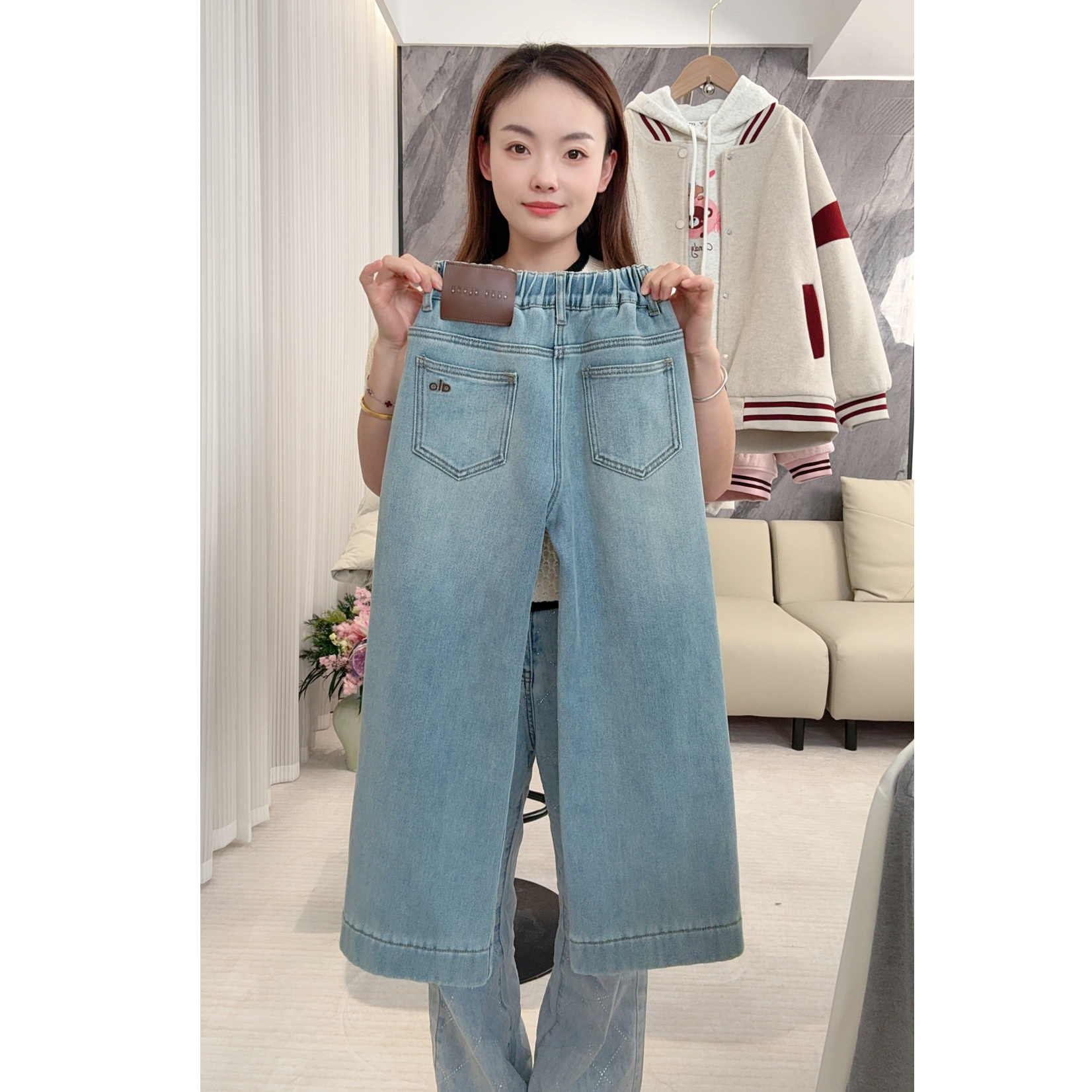 【恬颖KIDS】女童加绒牛仔裤女孩学生阔腿裤柔软舒适潮酷百搭裤子