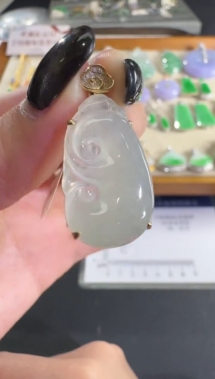 吊坠(不含链)18K金镶嵌翡翠【源头工厂】钻石镶嵌