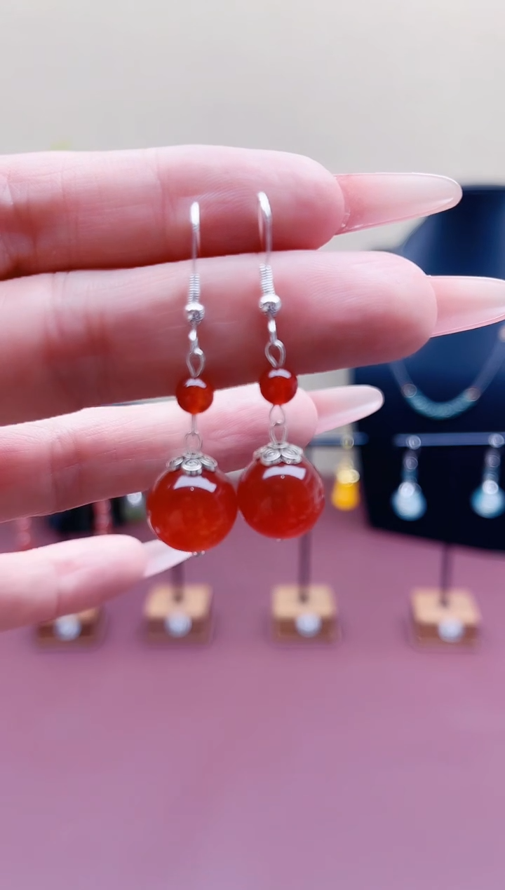 未镶嵌耳饰玛瑙/玉髓00红色2颗