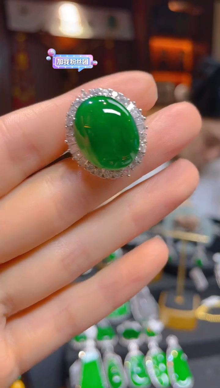 【闪购商品】翡翠戒指银S925镶嵌119767天然A货翡翠蛋面戒指