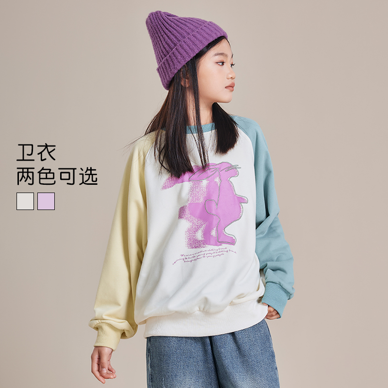 2025秋冬新款圆领长袖时尚上衣女大童休闲B类打底内外穿女童卫衣