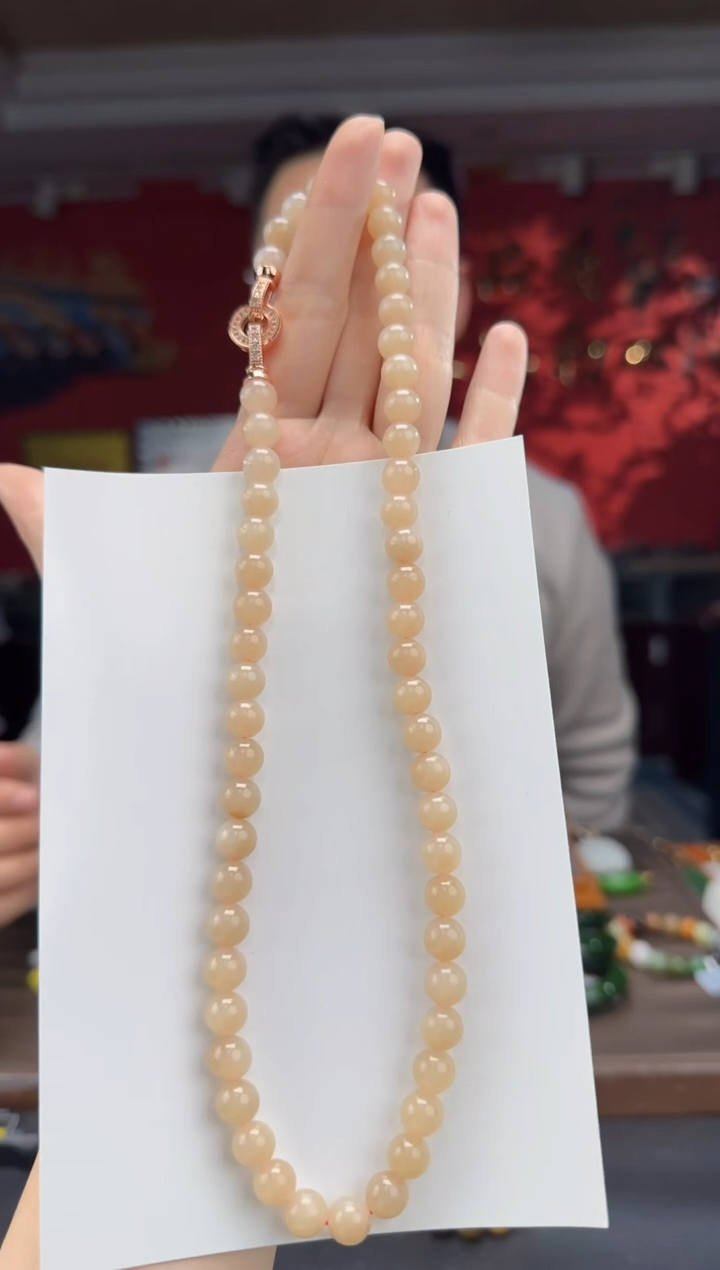 颈饰未镶嵌和田玉藕粉妈妈链卡8