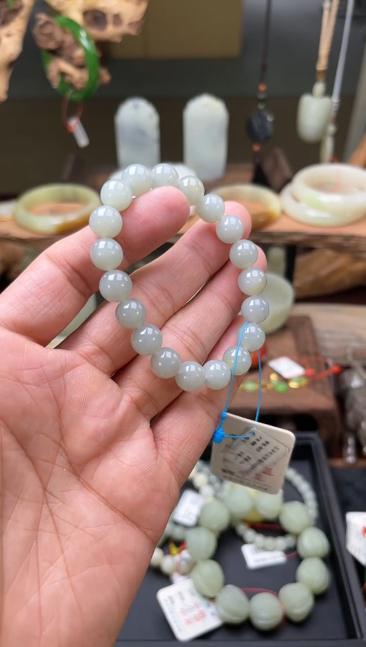 【闪购商品】和田玉手串未镶嵌卡10 吐拉牧场 圆珠 30174